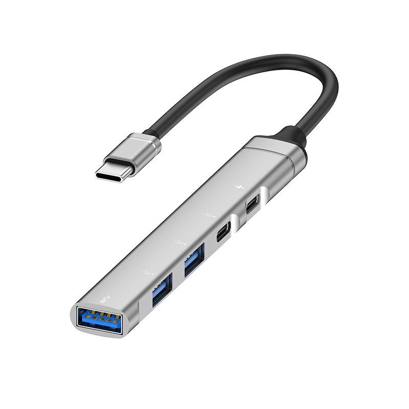 

5-in-1 USB 3.0 Hub with Type-C for Mobile Phones: Connect Mouse, Keyboard, Flash Drive, OTG сірий колір