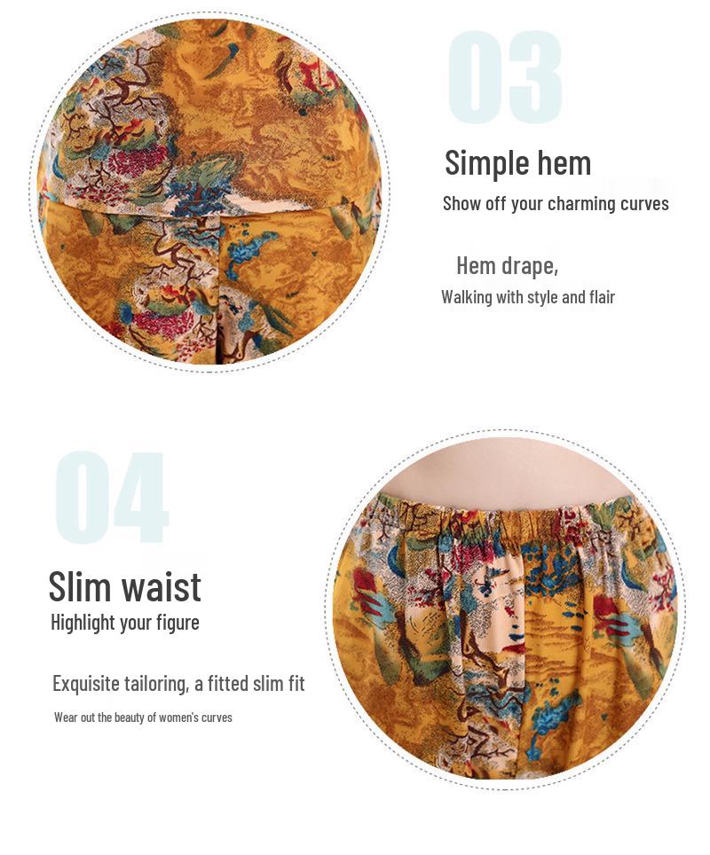 Set de vară răcoros cu mânecă scurtă din două piese pentru femei de vârstă mijlocie și în vârstă - Top și pantaloni cu imprimeu la modă de mamă