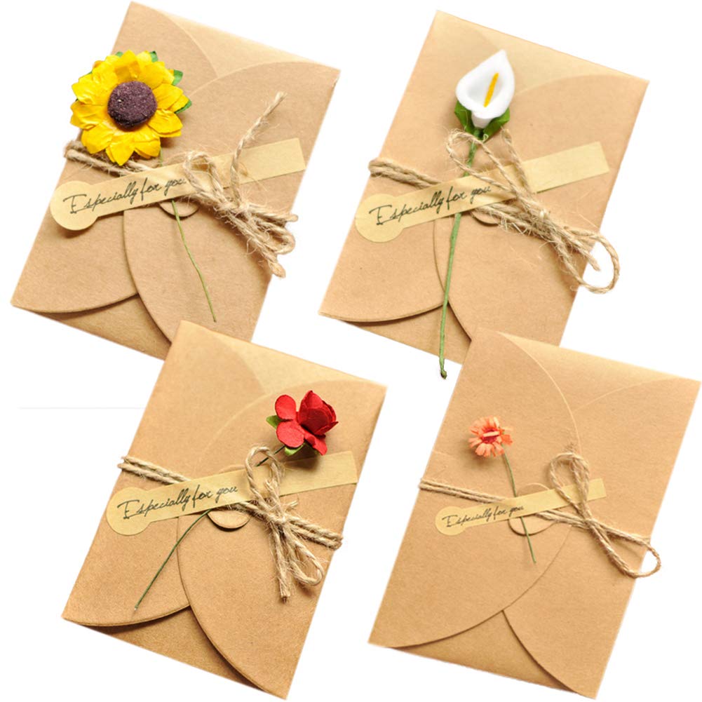 5Pcs Vintage Dried Flowers Greeting Card Handmade Blank Note Card Thank You Cards with Envelopes Wedding Party Invitation Card
