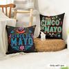 Cinco De Mayo Cushion Cover Natural Linen Organic Fabric Double-Sided Printing Sofa Home Decor Gift Pillow Cover