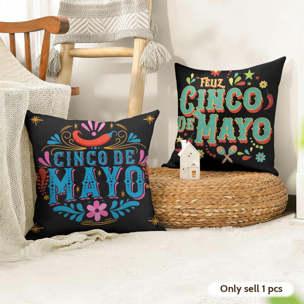 Cinco De Mayo Cushion Cover Natural Linen Organic Fabric Double-Sided Printing Sofa Home Decor Gift Pillow Cover