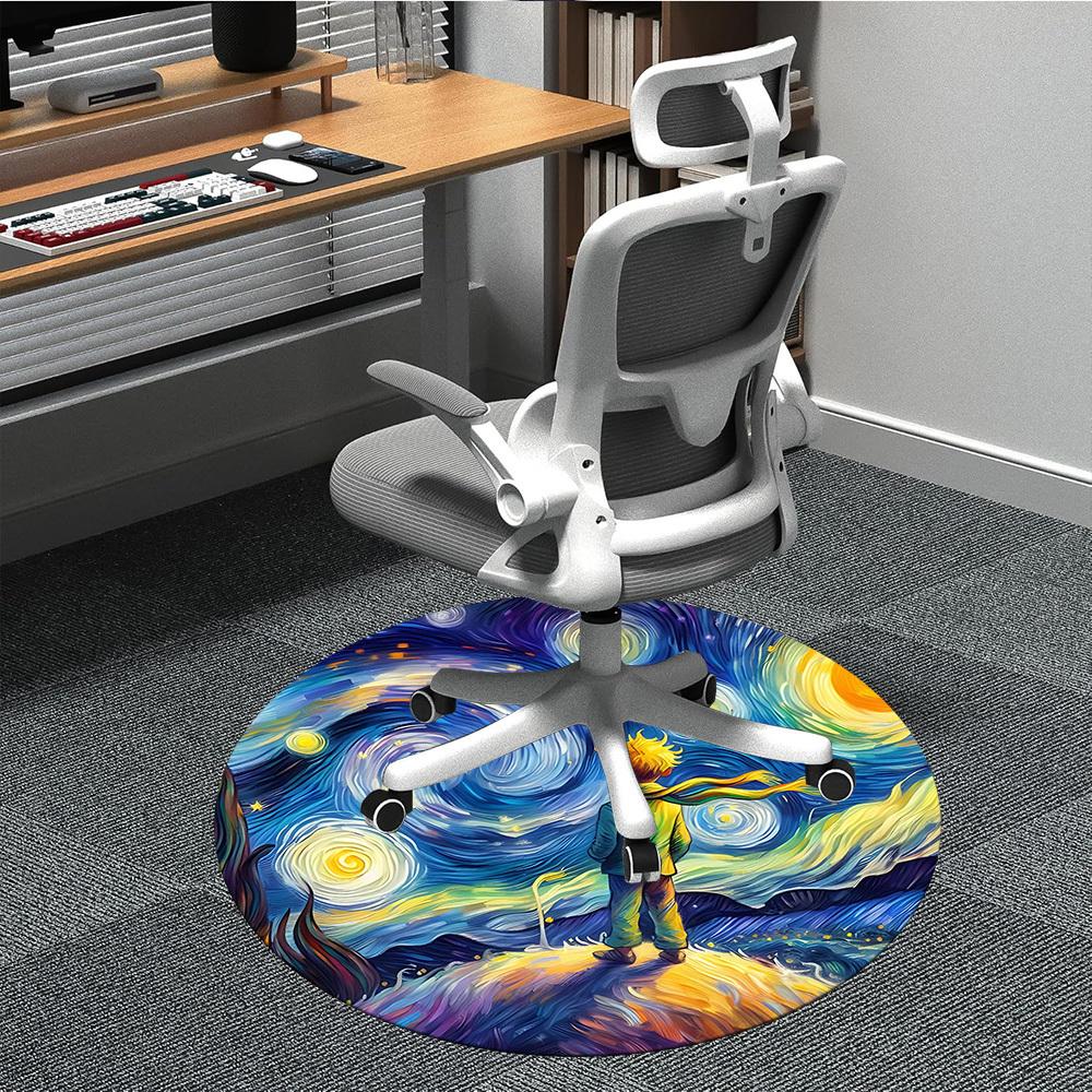 

1pc Little Prince Starry Night Whimsy Office Round Area Rug, Indoor Mat Suitable For Office, Under Office Chairs Bedroom Living Room Home Decor 80cm