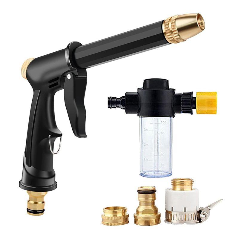

AEE2-High Pressure Water Spray Car Washing Garden Tool With Three Connector Foam Pot Portable Garden Hose Nozzle чёрный