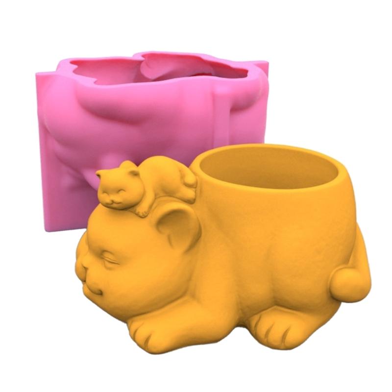 Mother and Son Cat Owl Silicone Mold Flower Epoxy Resin Casting Mold Succulent Vase Cement Mold Candle Holder Mold