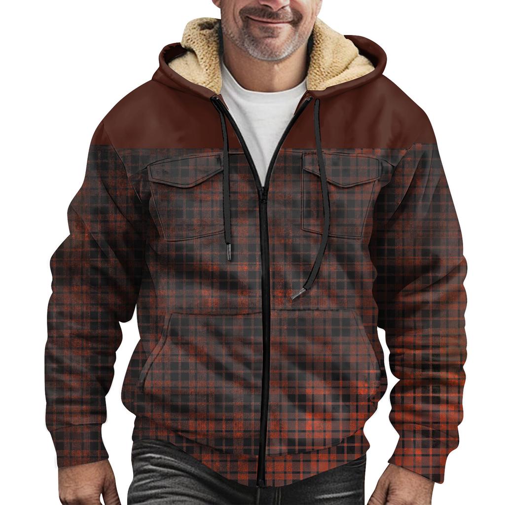 Herren Winter Reißverschluss Kapuzen Fleece Sweatshirt mit aufgesetzter Tasche Freizeitjacke