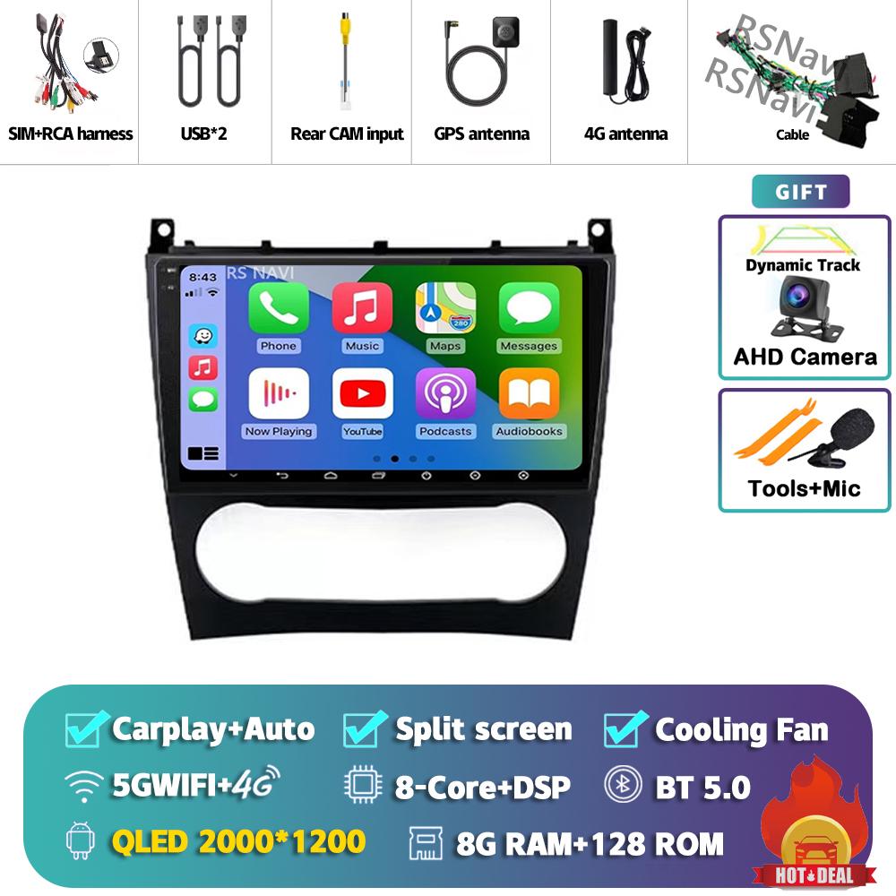 Android 14 Carplay Auto For Benz W203 Car Radio Player Multimedia Stereo Navigation 4G+WIFI AI Voice Head Unit DVD 360 Camera BT