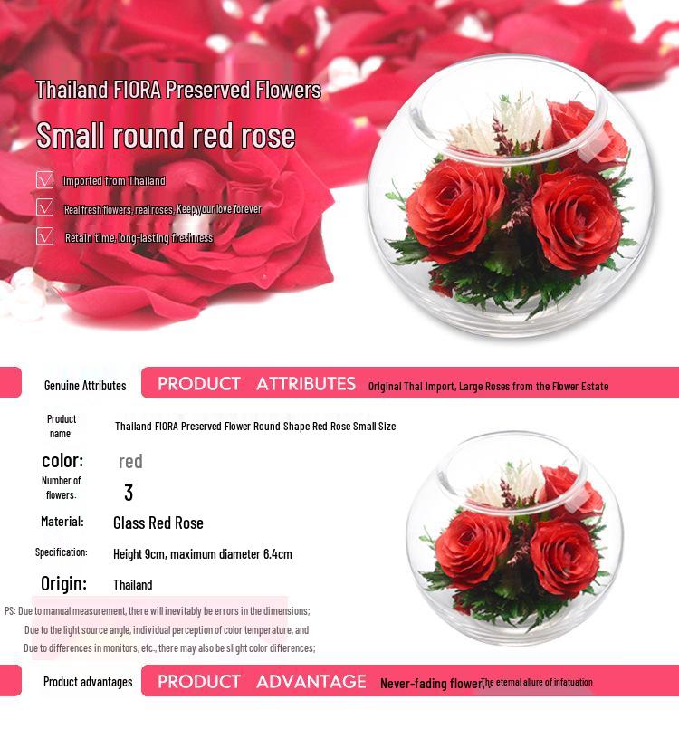 Thailand Red Rose Preserved Flower with Glass Cover – Valentine's and Christmas Gift