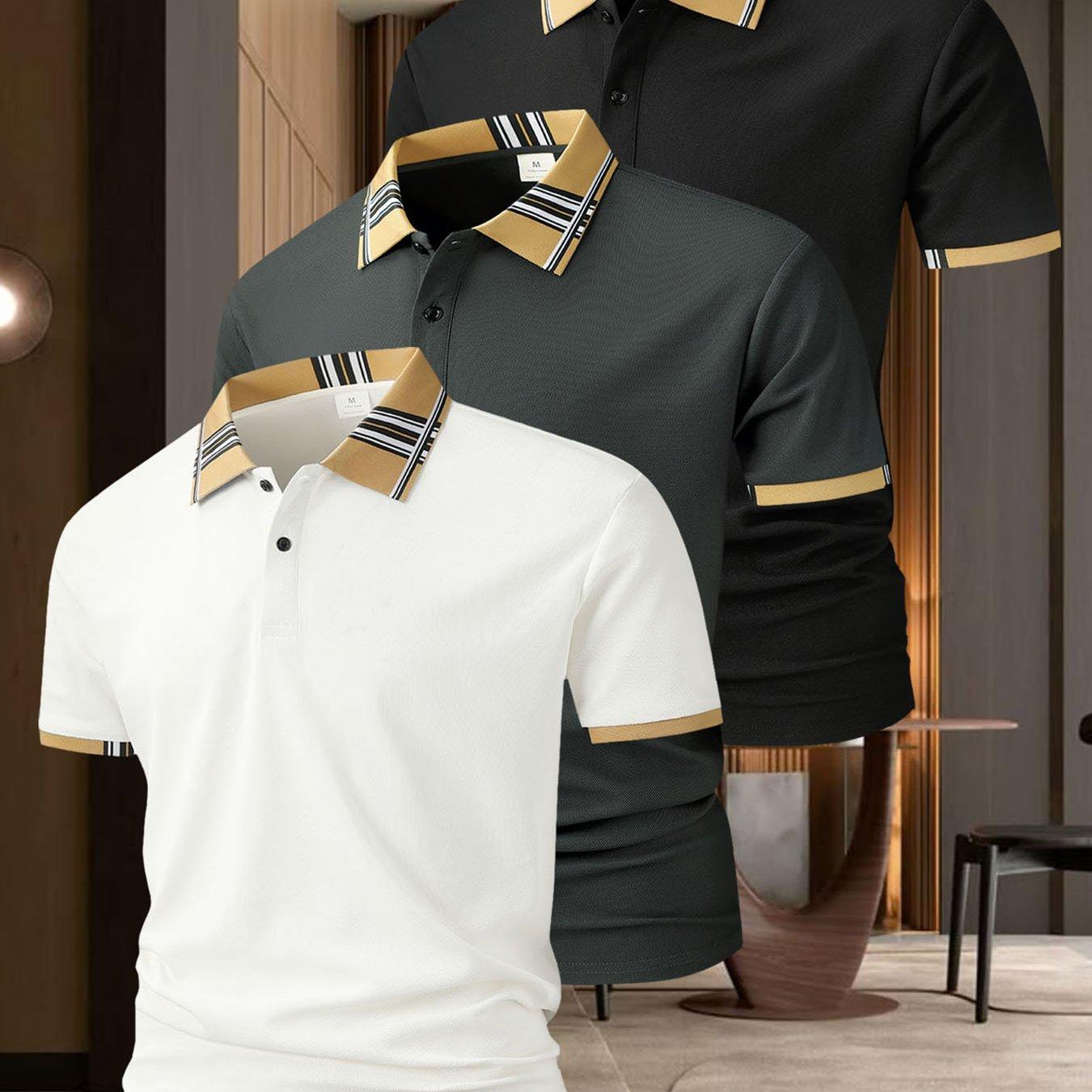 Trends Clothing 3-pack Heren Casual Korte Mouw Shirt Populaire Geruite Kraag Golfkleding Heren Buiten Sport Polo Shirt Revers Polo Shirt Heren Polo T-shirt XXL