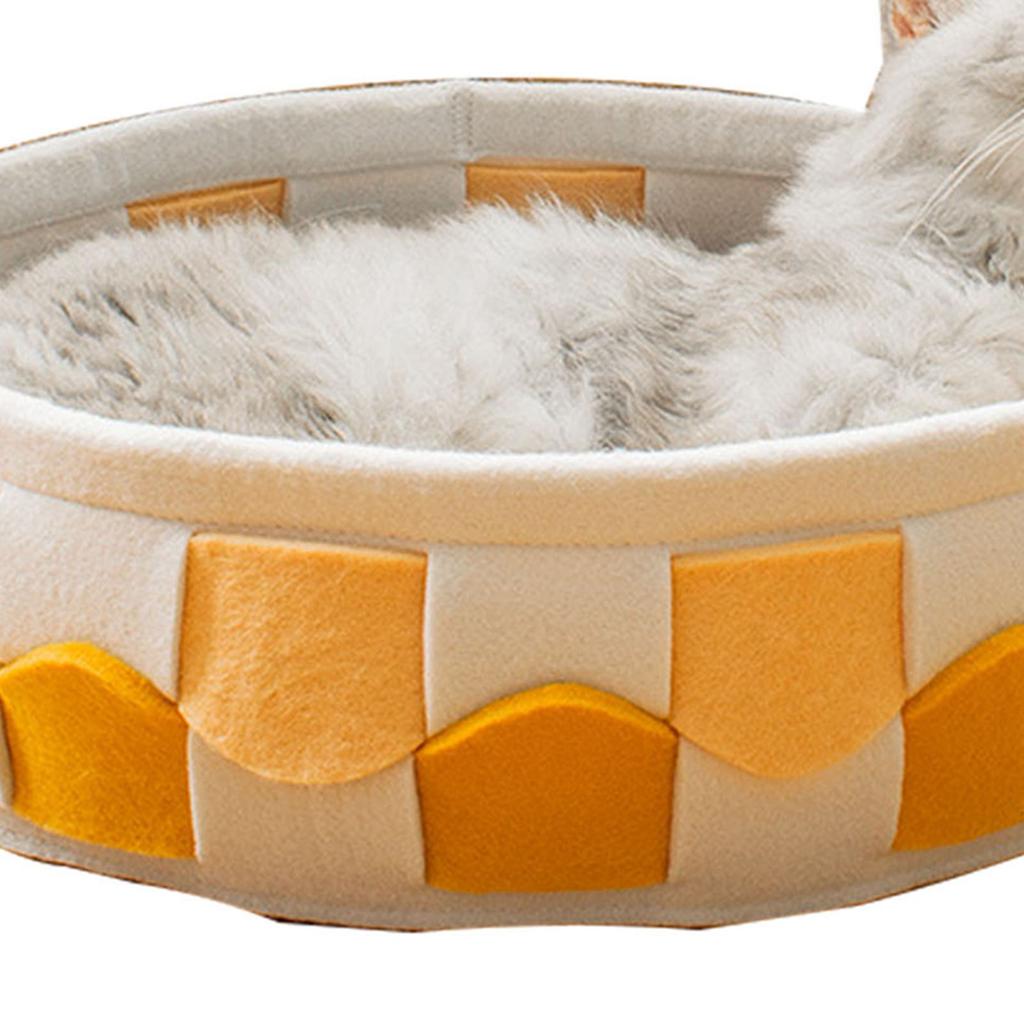 Round Cat Bed Soft Wave Line Braid Double Sided Universal Large Small Dog Bed for Winter Summer Yellow
