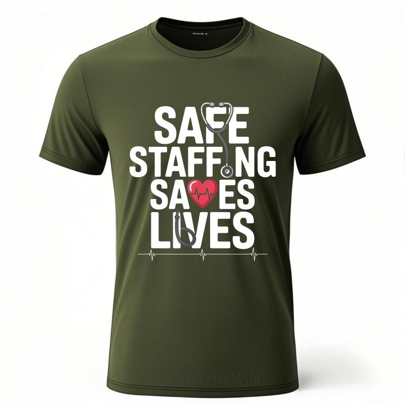 Travel Unisex O Neck Tshirt Vintage Safe Staffing Saves Lives Heart Stethoscope Ecg Basic For Unisex Tshirt Male Summer Teeshirt
