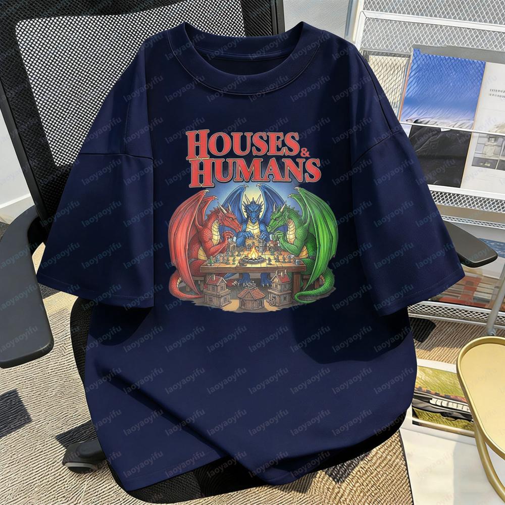Houses and Humans Dragon Castle Print Unisex Tee Fantasy Board Game TShirt Casual Fashion Trendy Graphic Tops Mens Camisetas