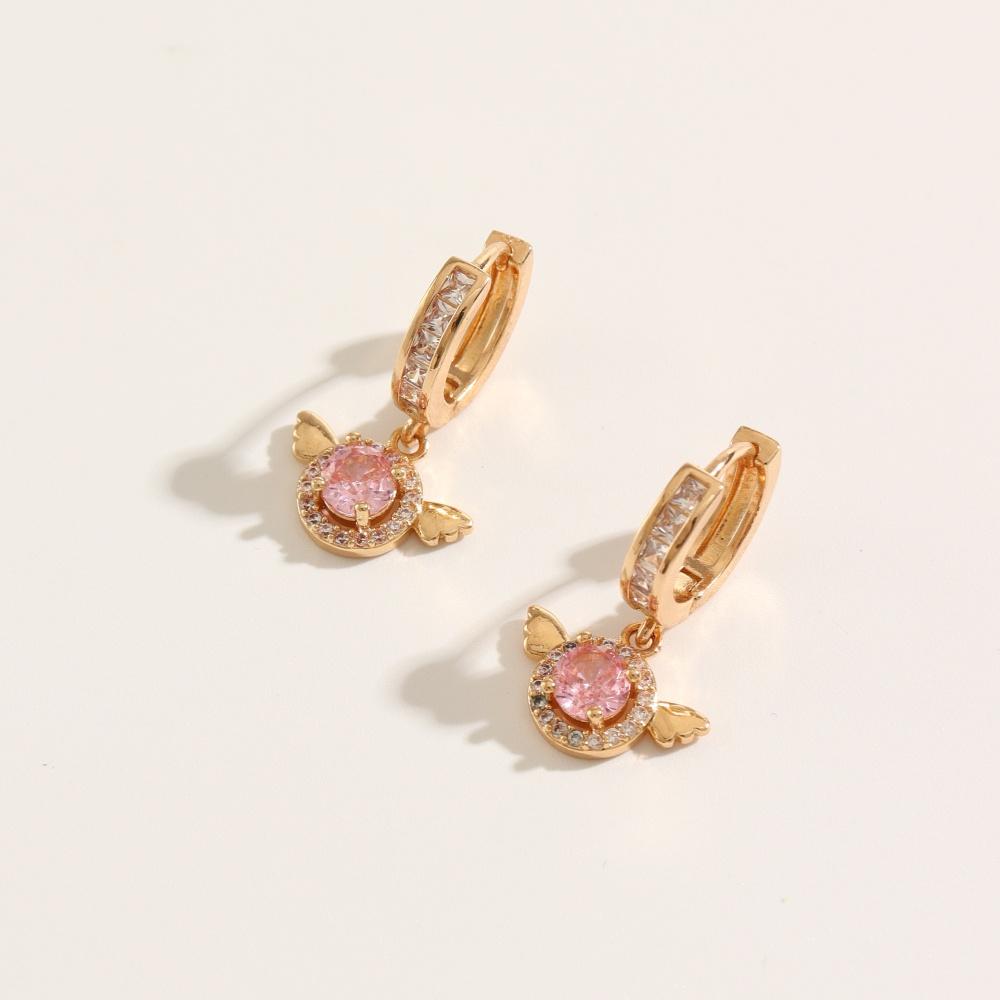 1 Pair Cute Geometric Round Wings Zirconia Dangle Earrings for Women Golden Earring Jewelry Wedding Party Accessories