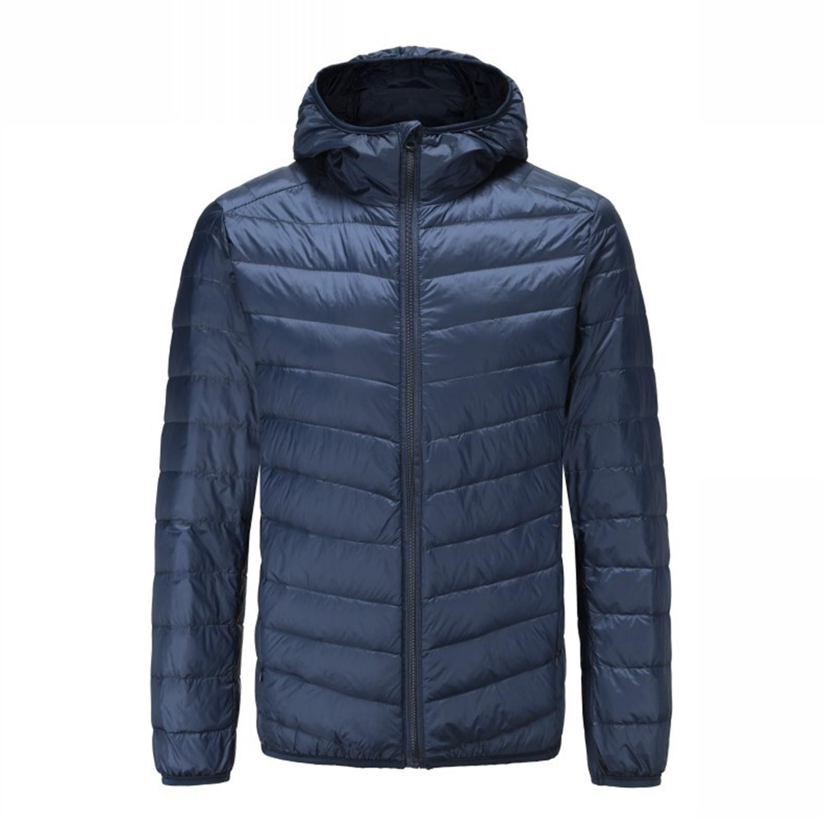

Мужская пуховая куртка с капюшоном, однотонное легкое теплое пальто на молнии большого размера XXXXL тёмно-синий