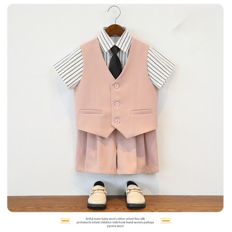 

Children s Suit Boys Spring Summer Casual Handsome Vest Set Flower Boy First Birthday Outfit Boys Host Photography Performance Costume 150cm розовый