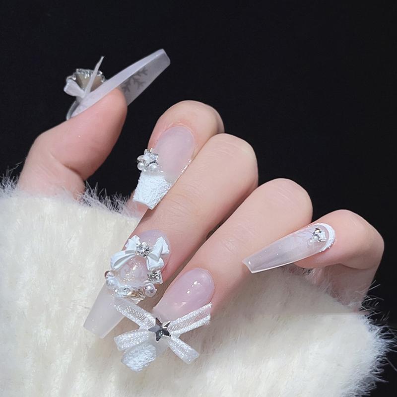 10Pcs Organza Ribbon Bow Nail Charms 3D Decoration Bows Knot  Korean Nail Parts Manicure Jewelry Kawaii Accessories