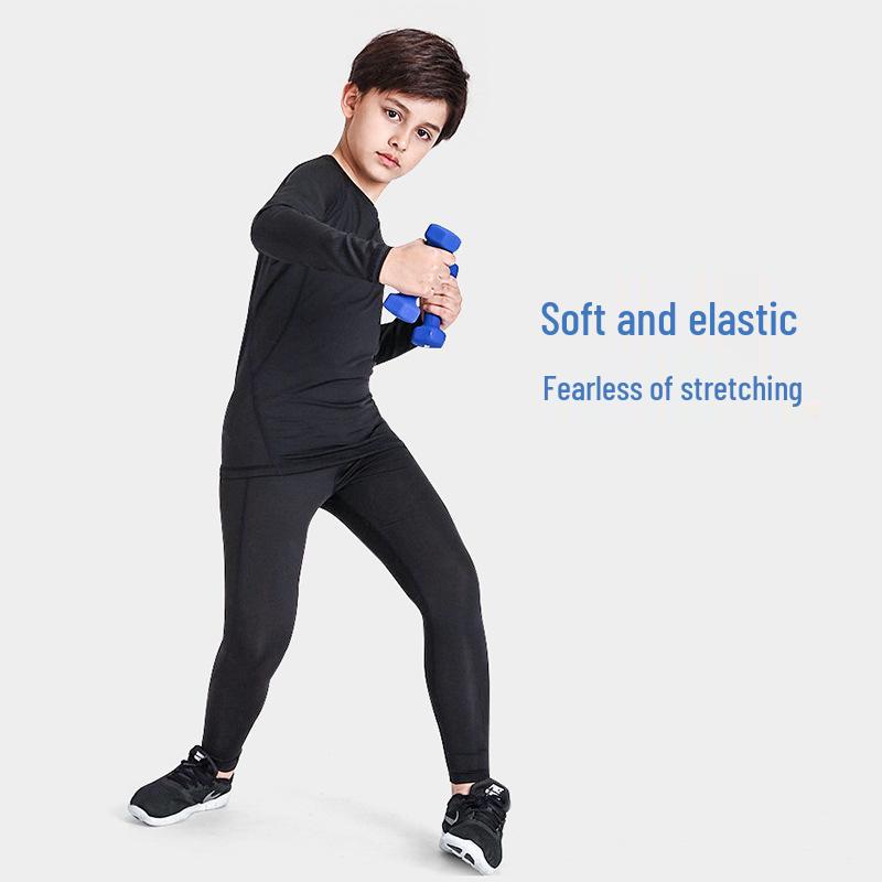 Kids' Sports & Fitness Set: Quick-Dry Basketball, Soccer, Outdoor Training Base Layer & Warm Tight-Fit Suit for Boys