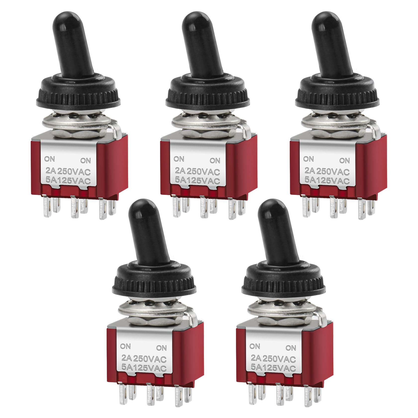 

Heschen MTS-202 ON-ON DPDT Miniature Toggle Switch 6 Pin 2A 250V 5A 120V with Waterproof Cap Pack of 5 червоний