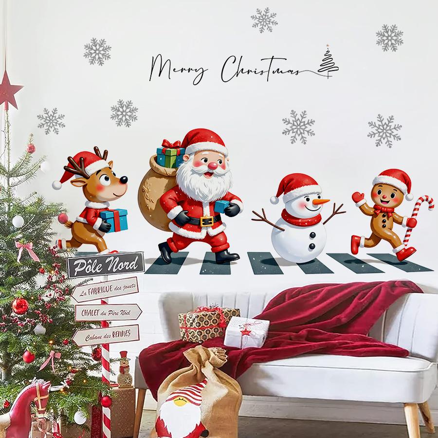 Merry Christmas Snowman Gingerbread Wallpaper Removable Self-Adhesive Santa Reindeer for Home Cafe Bedroom Living Room Decor