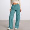 Women's Casual Fashion Solid Color Elastic Waist Drawstring Workwear Wide Leg Pants With Pockets