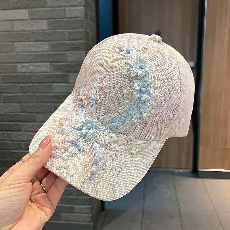 Sunscreen Hat Women's Summer Hat Sweet Flower Embroidery Women's Baseball Cap Summer Thin Sunshade Cap