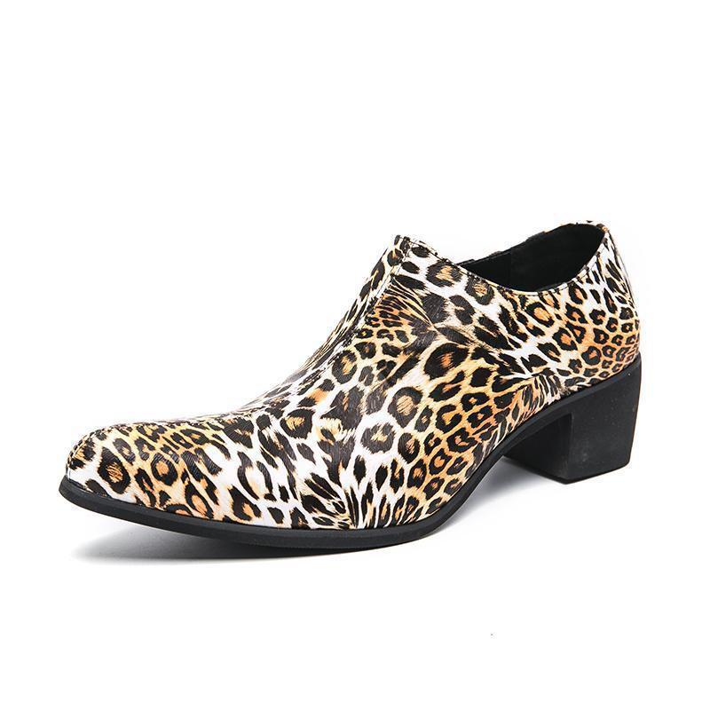 Herren Loafer mit Leopardenmuster, Leder, Cuban Heel, für Party oder Hochzeit