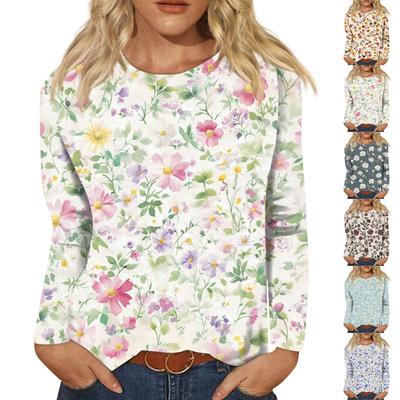 Women's Fashion Casual Long Sleeve  Print Round Neck Top