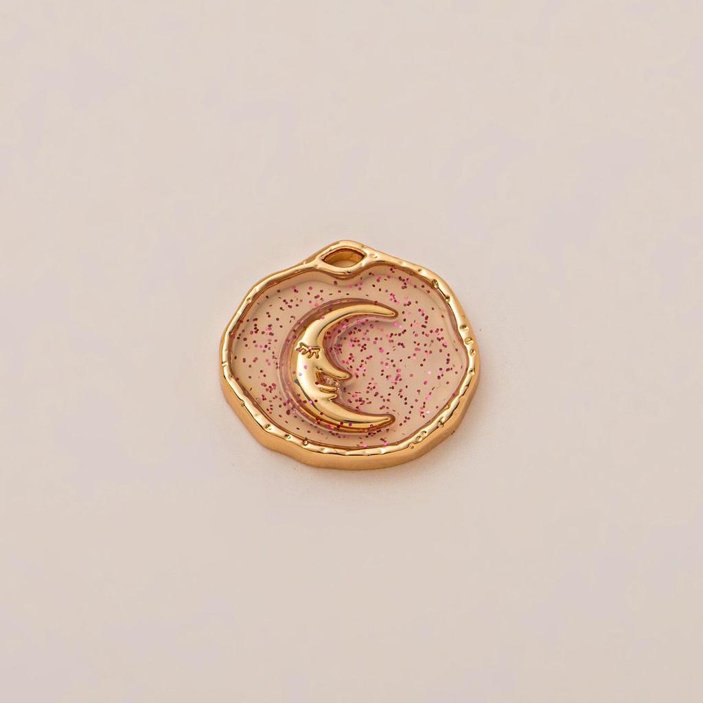 Simple Eight-Pointed Star Tarot Pendant with Moon, Sun, Star, Devil's Eye Design, Drip Oil, and Rhinestone Inlays In Copper.