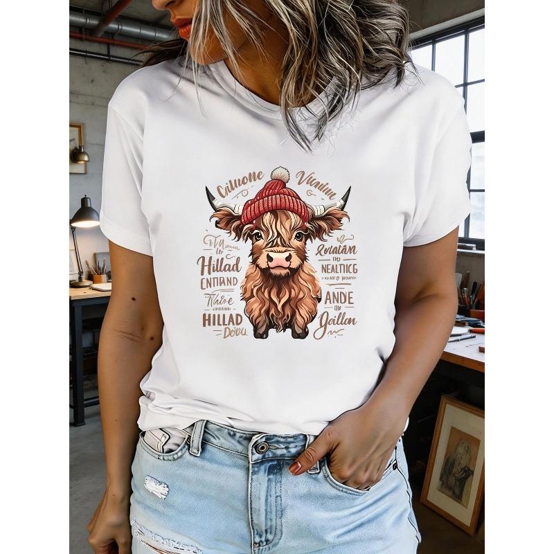 Damen Sommer Kurzarm T-Shirts mit Aufdruck, Modisch und Lässig, Maschinenwaschbar, Bequeme Passform, 2D Flachdruck