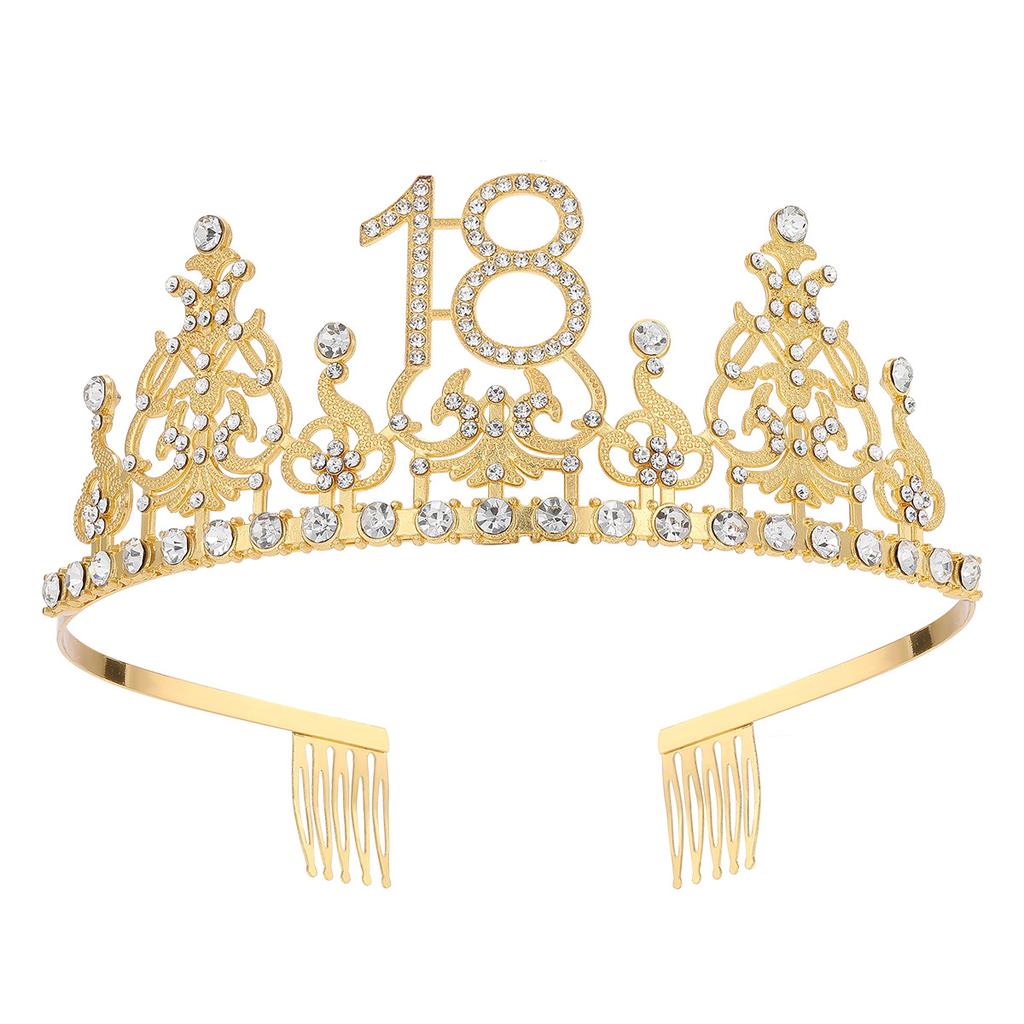 Fashion Alloy Digital Crown With Diamond Tiara 18Th Birthday Party Pearl Alloy Headband