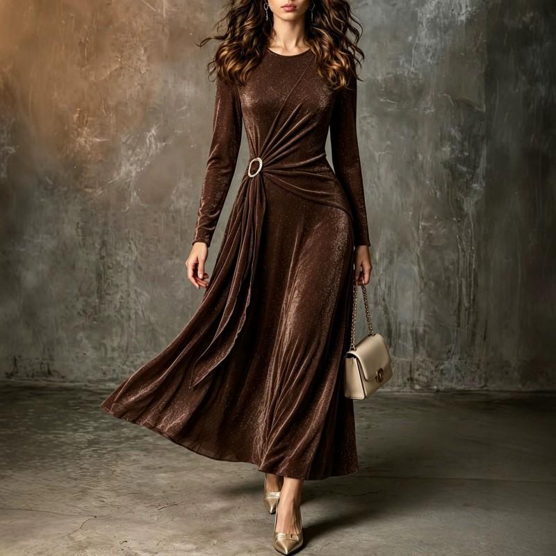 Fall Long Sleeve Slim Fit Bodycon Midi Dress Pure Color Elegant Party Casual Women