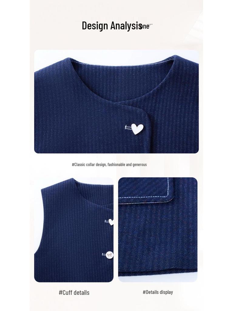 Hong Kong Retro Fashion Denim Blue Women's Set: 2025 Spring/Autumn Striped Patchwork Jacket & Wide-Leg Pants Two-Piece