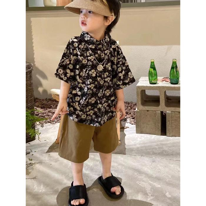 Boys Short Sleeve Casual Shirt Lightweight Floral Print Summer Vacation 90