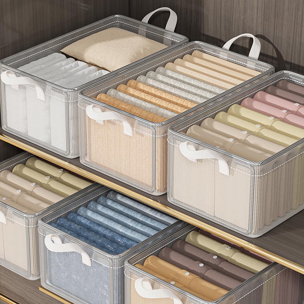 1PCS Storage Box Transparent Foldable Stackable Organizers With Steel Frames And Reinforced Handles For Clothes Books Sundries