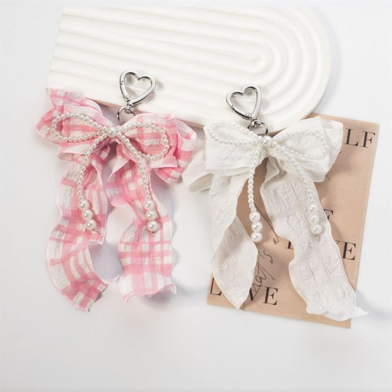 Pearls Bows Bag Charm Pendant Aesthetic Purse Charms Aesthetic Keychains Keyring for Women Backpack Purse Handbag Decors