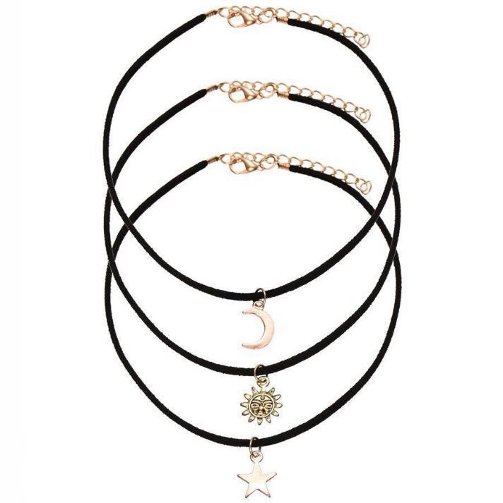 

Versatile Multi-layer Fleece Necklace Star Moon Sun Short Sweater Necklace Women s Necklace