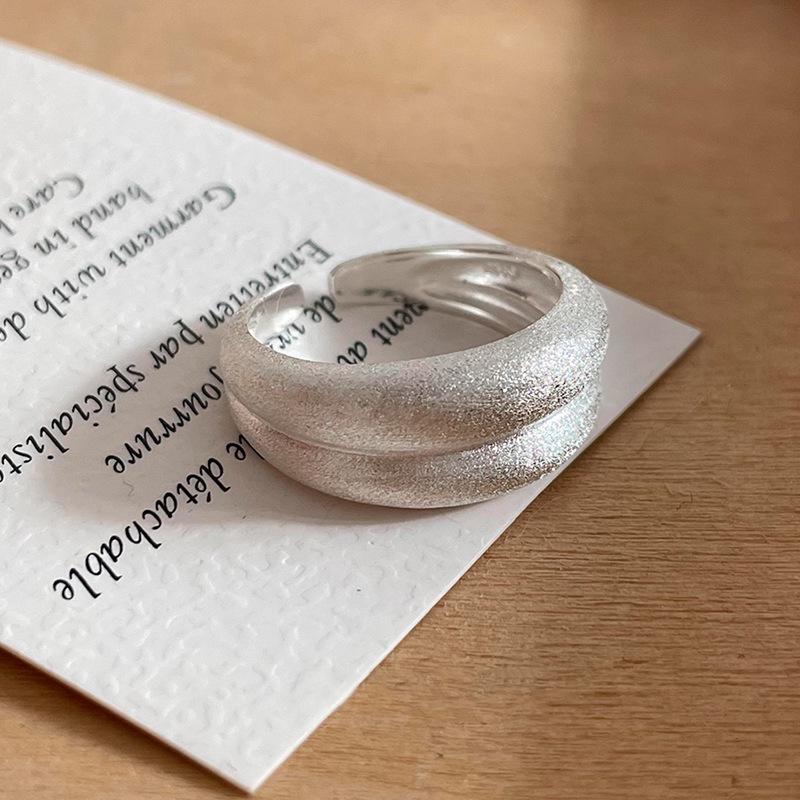 Geometric Frosted Brushed Open Ring for Women - Double-Layer, Versatile Irregular Design for Index Finger. Adjustable Open