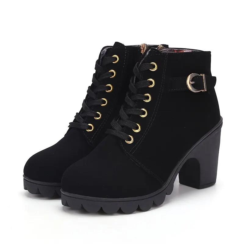Fashion Spring Winter Women Pumps Boots High Quality Lace-up European Ladies Shoes PU High Heels Boots Fast Delivery