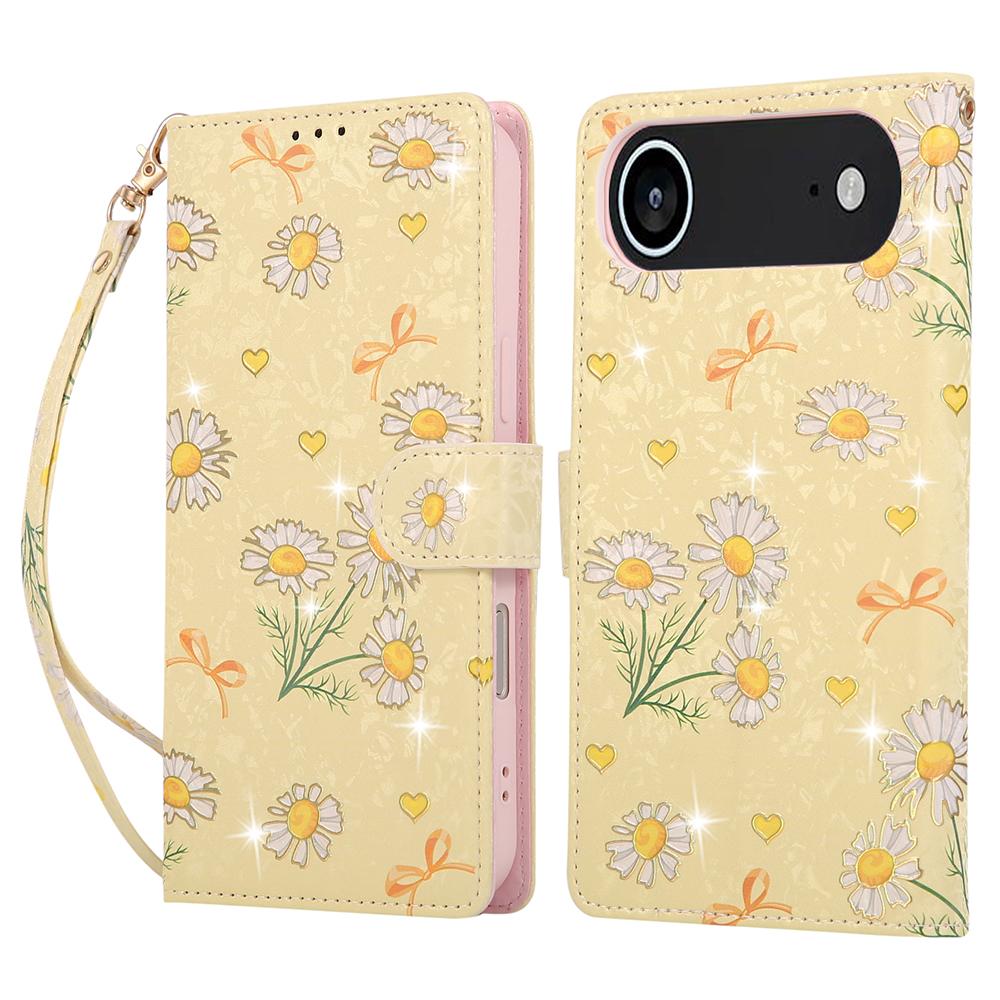 For iPhone 17 Air Case RFID Blocking Flower Leather Phone Cover with Wrist Strap