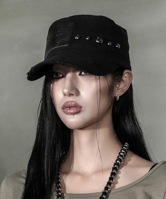 DARLING, YOU'RE BAD Label Stud Military Cap #Black
