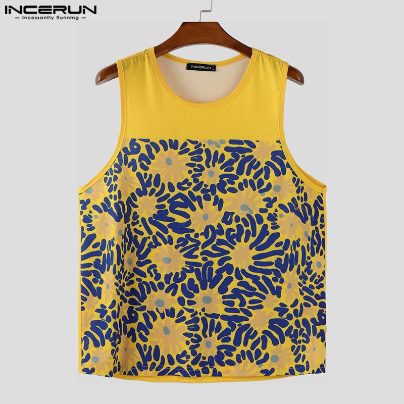 INCERUN Men Sleeveless Floral Print Casual Loose Tank Tops