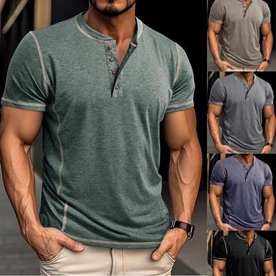 Atmungsaktives, lässiges, kurzärmliges Henley-T-Shirt aus Baumwolle mit Knopfleiste für Herren, leichtes, weiches T-Shirt für Männer, bequeme Passform, lockerer Pullover für die Arbeit im Urlaub