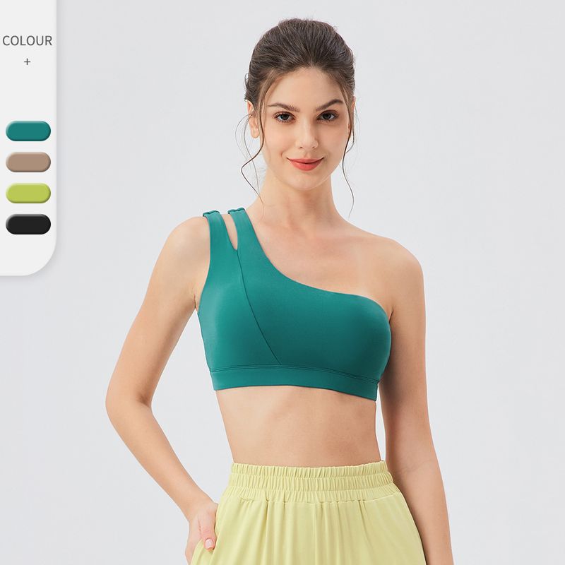 Export One Shoulder Vest Yoga Bra Quick-Drying Shockproof Running Fitness Bra Nude Feel Elastic Sports Underwear Top Women