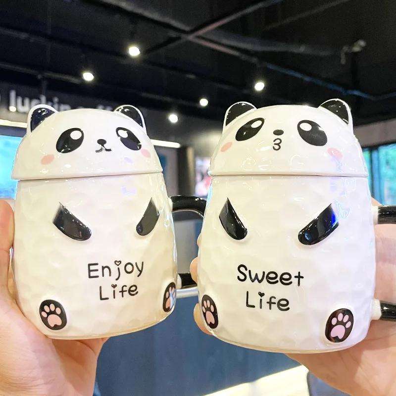 Personalized Gift Cute Panda Ceramic Cup With Lid and Spoon Office Coffee Mug Christmas Cups Mug for Tea Original Breakfast Cups