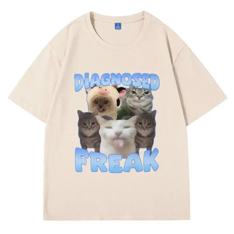 Diagnosed Freak Funny Watermelon Cat Meme T-shirt  Women Oversized Streetwear T Shirt Fashion Oversized Cotton T Shirts Male