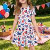Girls Independence Day Printed Short Sleeve Dress with Pocket Casual Summer Toddler Skater Dress for Kids