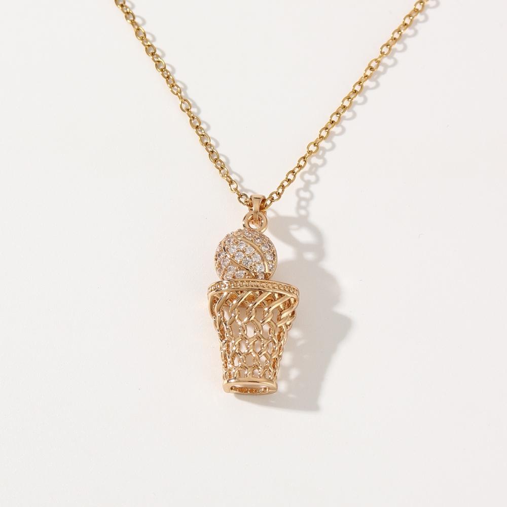 Basketball Shape Pendant Necklace for Women 2025 New Fashion Golden Stainless Steel Chain Wedding Party Jewelry Accessories