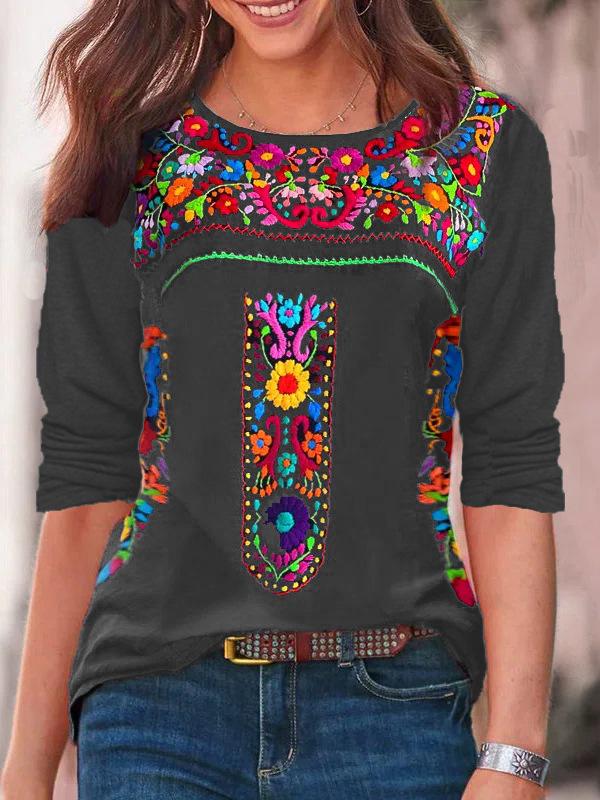

Autumn 2022 Women s Bohemian Print Long Sleeve Top XXL серый
