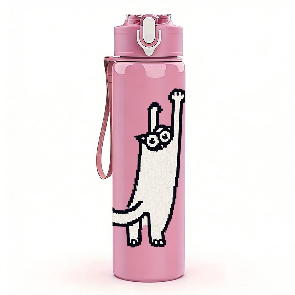 1PC Funny Long Tail Cat 750ml Color Plastic Sports Water Bottle Leakproof Flip Straw Lid Suitable for Sports Office Home Use