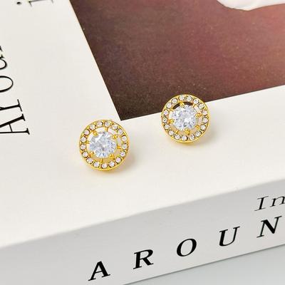 Trendy, Fashionable And Simple Earrings, High-End Circle Full Of Diamonds, Zircon Stud Earrings.