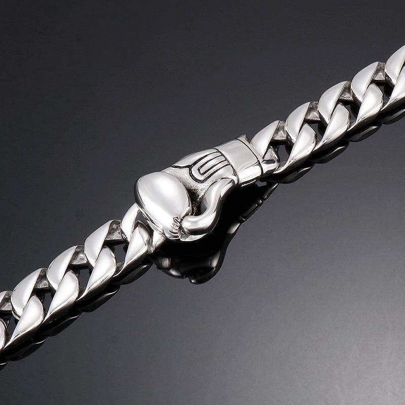 Punk-Style Men's 316L Stainless Steel Cuban Chain Bracelet with Boxing Glove Charm